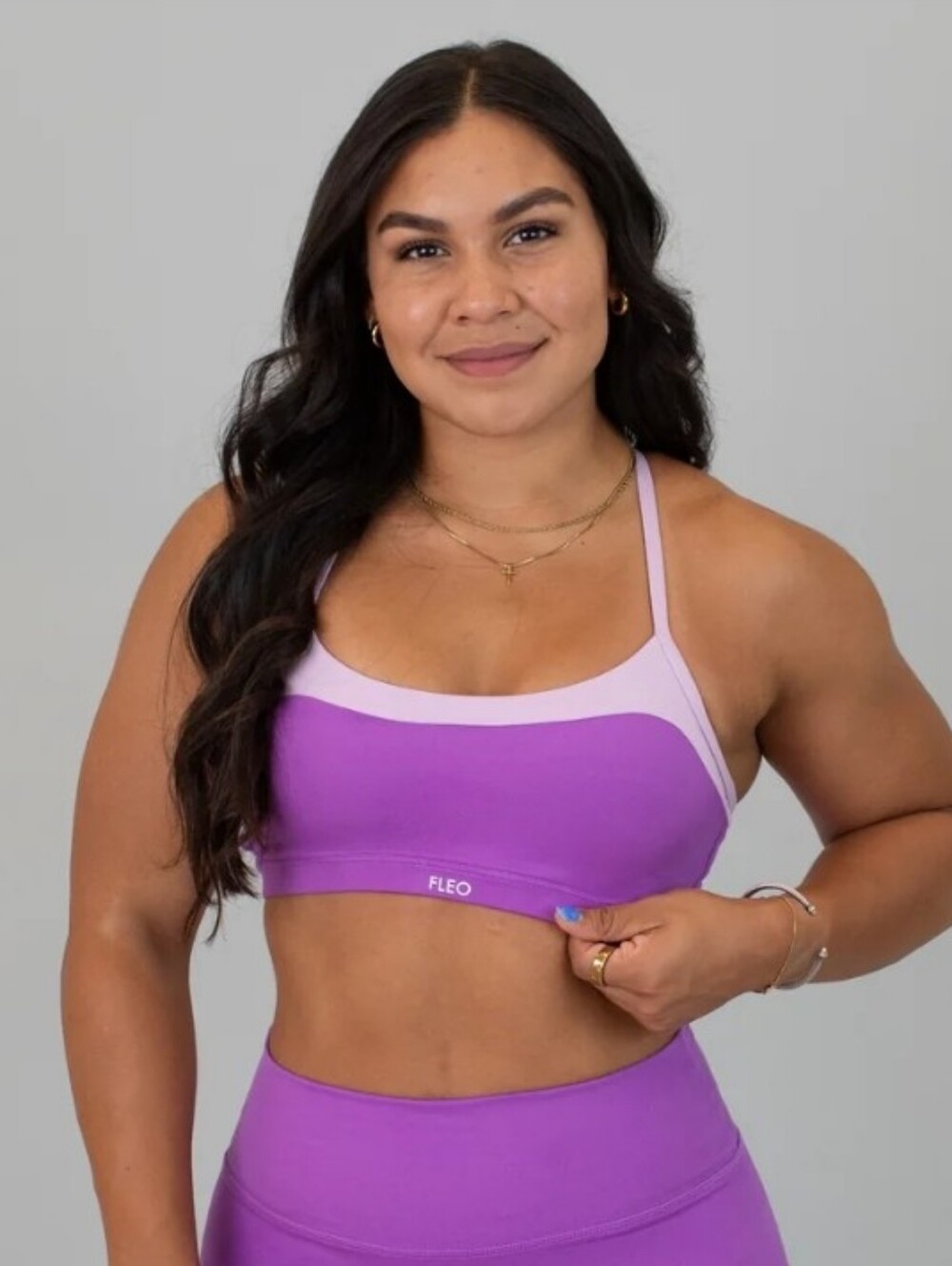 Fleo Austin Sports Bra - Purple with Light Pink Trim
